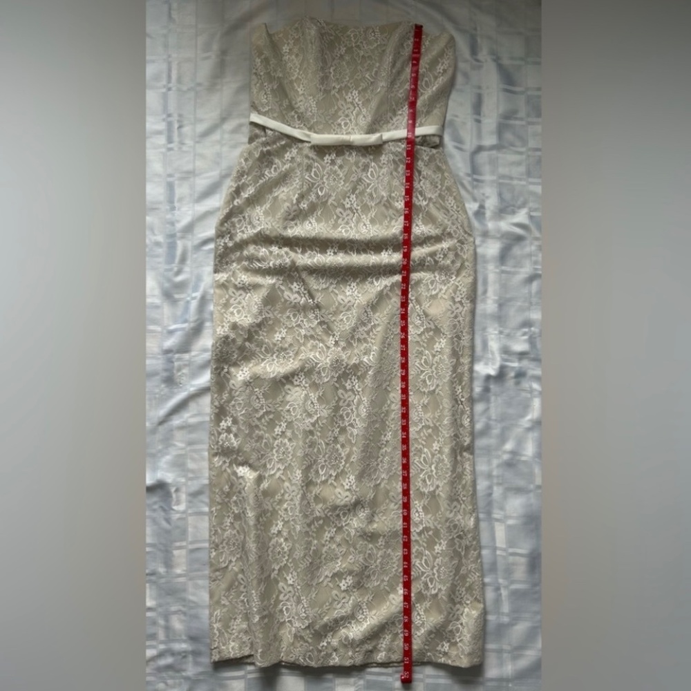 Alfred Angelo Strapless Empire Waist Champagne Underlay White Lace Overlay Dress - Picture 8 of 17